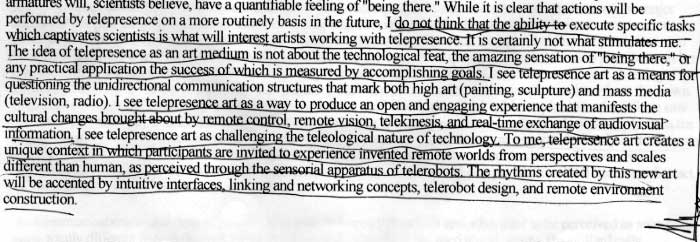 Quote from Eduardo Kac - Telepresence Art (1993)